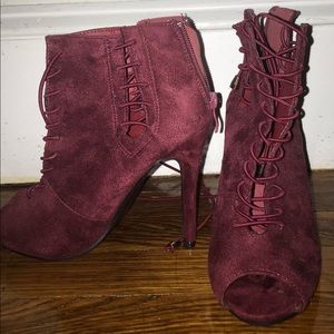 Burgundy Red Lace Up Heels